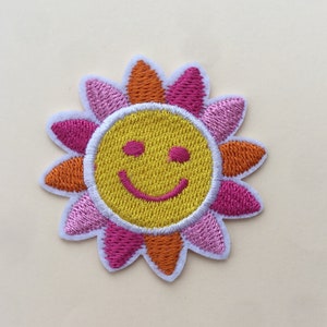 Sunflower with Happy Face Iron / Sew On Full Embroidered Patch Appliqués Badge