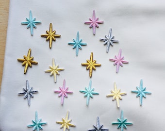 刺繍入り星型ワッペン3枚セット：アイロン接着式
