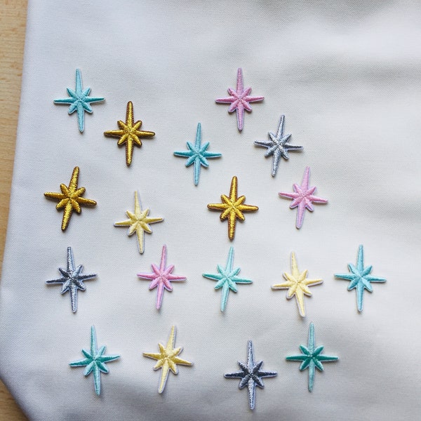 Set of 3 Self Adhesive Patches Stars Patch Iron on Sew On full Embroidered Patches motifs