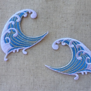 Blue Sea waves patches tide patch Iron on Sew On Full Embroidered Patch Appliqués Badge