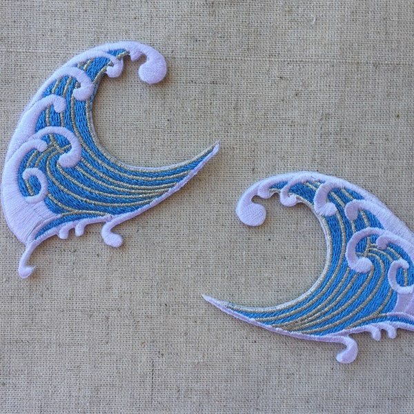 Blue Sea waves patches tide patch Iron on Sew On Full Embroidered Patch Appliqués Badge