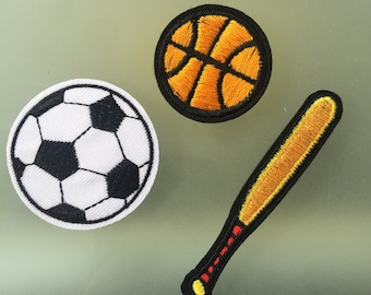 Set Of 3 Football Basketball sports balls Iron/ Sew On Embroidered Patch Appliqués Badge