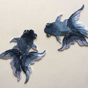 One Pair Of Grey Colour Fish Sew On Embroidered Patch Appliqués Badge