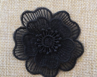 Multi-layer Black Flower Sew On Embroidered Patch Appliqués Badge