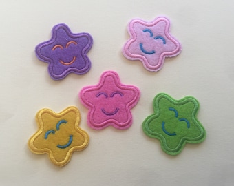 Set of 5 Happy Star Iron/ Sew On Embroidered Patch Appliqués Badge