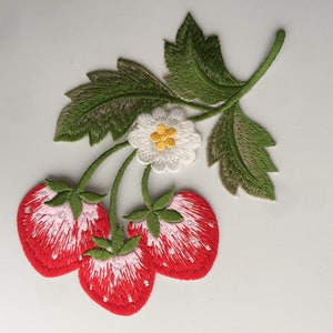 Large Strawberry Fruits Iron On Sew On Full Embroidered Patch Appliqués Badge, strawberry patches