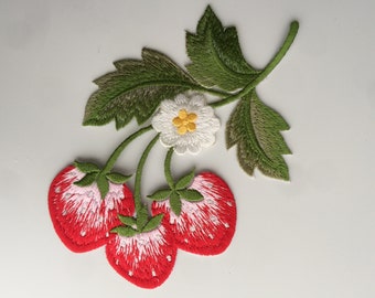 Large Strawberry Embroidered Patch, Fruits Iron On Sew On Appliqué (9cm x 14cm)