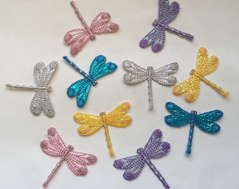 Set of 2 Shiny Dragonfly Iron On Sew On Embroidered Patch Appliqués Badge, spring craft ideas