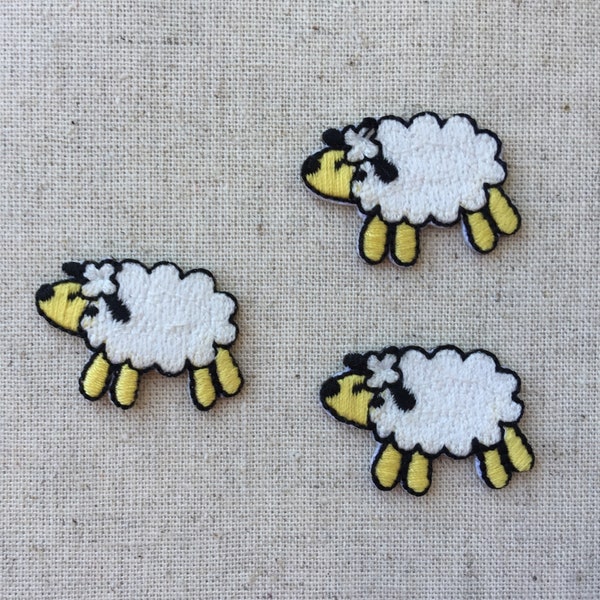 Set of 3 Mini Sheep Iron On Sew On Full Embroidered Patch Appliqués Badge