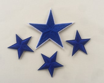 Juego de 4 parches bordados con apliques de estrella azul para planchar o coser