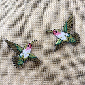 Set Of 2 Birds Hummingbird Iron/ Sew On Full Embroidered Patch Appliqués Badge