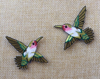 Set Of 2 Birds Hummingbird Iron/ Sew On Full Embroidered Patch Appliqués Badge