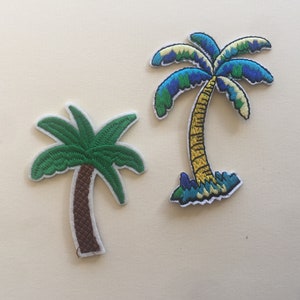 Set of 2 Coconut Palm Tree Iron / Sew On Full Embroidered Patch Appliqués Badge
