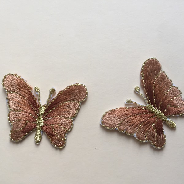 Schönes Set von 2 braunen Schmetterling Aufbügler aufnähen Voll gestickt Aufnäher Applikationen Abzeichen