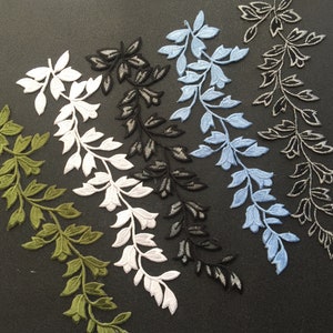 Grandes feuilles longues feuilles fer à coudre écusson brodé appliqué insigne image 1