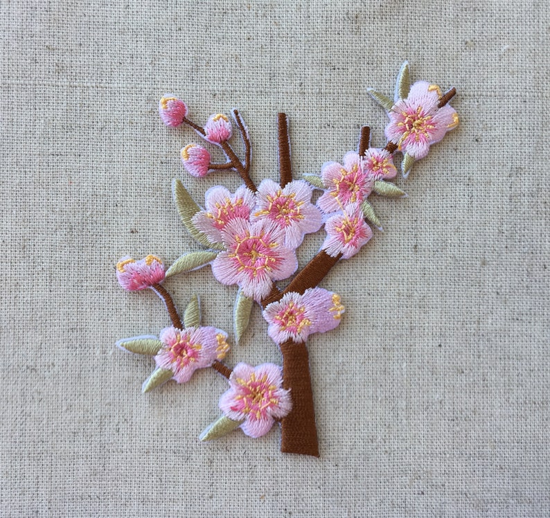 Peach Apple plum Blossom Flower Iron/ Sew On Embroidered Patch Appliqués Badge Style 1: 9cm x 5.5cm