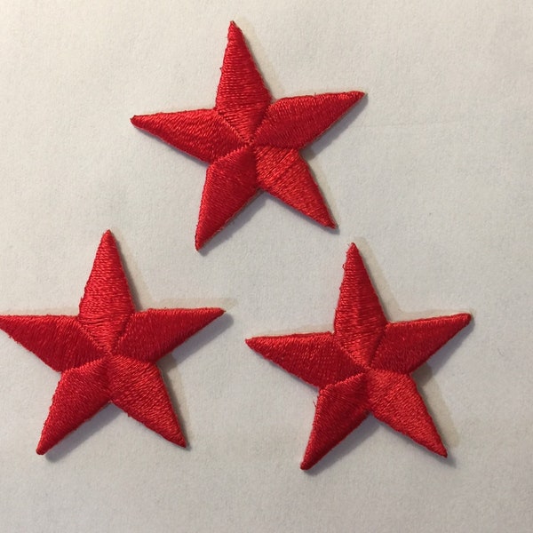 Set Of 3 Red Star Iron On Sew On Full Embroidered Patch Appliqués Badge