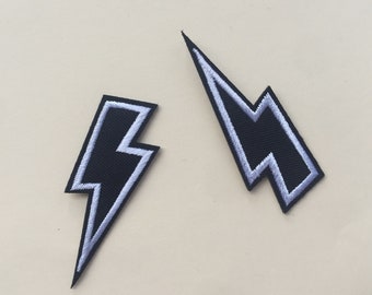 Set Of 2 lightning Bolt Iron / Sew On Embroidered Patch Appliqués Badge