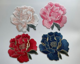 Large Peony Flower Sew On Embroidered Patch Appliqués Badge