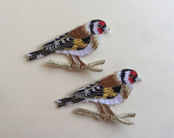 Set Of 2 Bird Chaffinch Iron/ Sew On Embroidered Patch Appliqués Badge