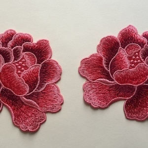 Set Of 2 Rose Flowers patches Sew On Full Embroidered Patch Appliqués Badge