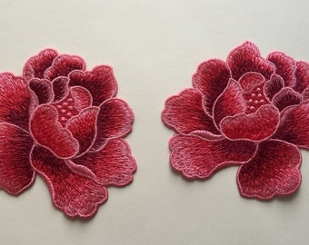 Set Of 2 Rose Flowers patches Sew On Full Embroidered Patch Appliqués Badge