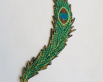 Plume de paon thermocollant à coudre sur patch brodé appliqué insigne