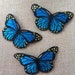 Set of 3 Blue Butterfly Iron/ Sew On Full Embroidered Patch Appliqués Badge 