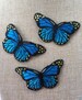 Set of 3 Blue Butterfly Iron/ Sew On Full Embroidered Patch Appliqués Badge 