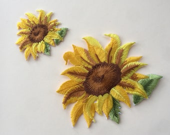 Sunflower Embroidered Patch Appliqués - Set of 2 Iron/Sew On Badges