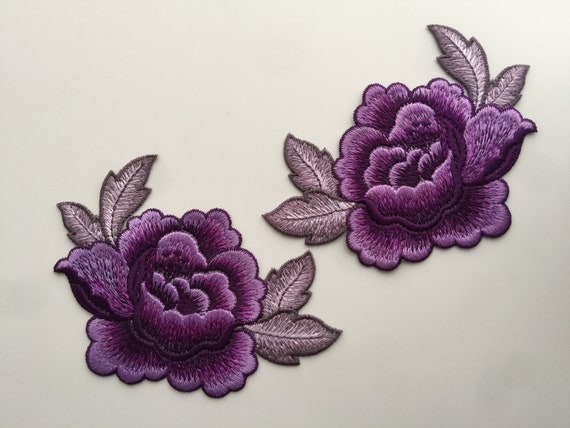 Toppa ricamata rosa blu, 2 pezzi patch applique cucito fiore pizzo, toppe applique ricamate fiori per vestiti per magliette borse fai da te