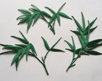 Green Bamboo Leaves leaf Iron On Sew On Full Embroidered Patch Appliqués Badge