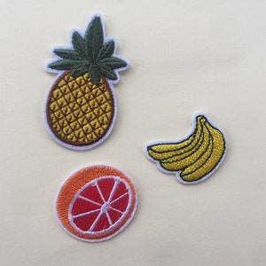 Fruits Banana Pineapple Orange Iron On Sew On Full Embroidered Patch Appliqués Badge