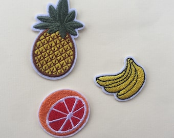 Fruits Banana Pineapple Orange  Iron / Sew On Full Embroidered Patch Appliqués Badge