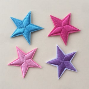 Conjunto de 4 apliques de estrelas bordadas - 4,5 cm para passar e costurar