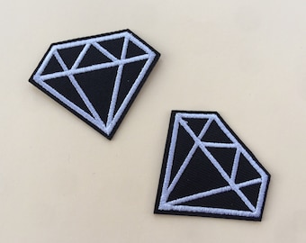 Set Of 2 Black Diamonds Iron On Sew On Embroidered Patch Appliqués Badge