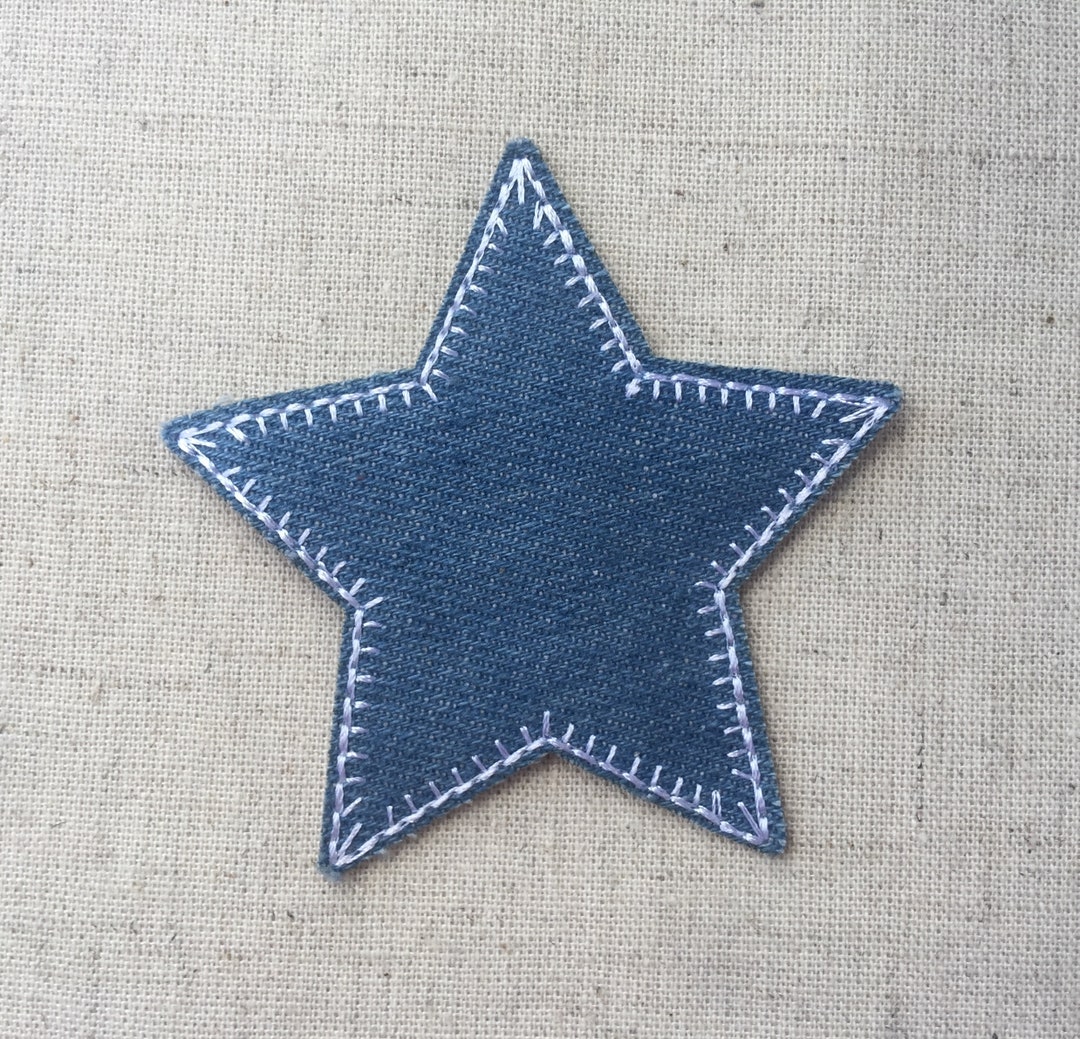 【COLOR iN ID】needlework star pants Blue Jeans Colour Star Iron on Sew on Embroidered Patch