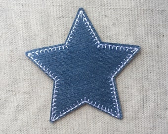 ブルージーンズカラースターアイロン接着縫い付け刺繍パッチアップリケバッジ