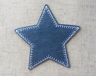 Insignia de apliques de parche bordado para coser con plancha de estrella de color azul vaquero