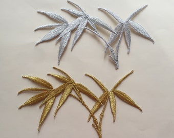 Hojas de bambú hoja de hierro en costura en la insignia de apliques de parche bordado completo