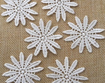 Set Of 6 Snowflake Crochet Flower Sew On Embroidered Patch Appliqués Badge