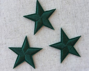 Set of 3 Dark Green Stars Iron On Sew On Embroidered Patch Appliqués Badge Crafts