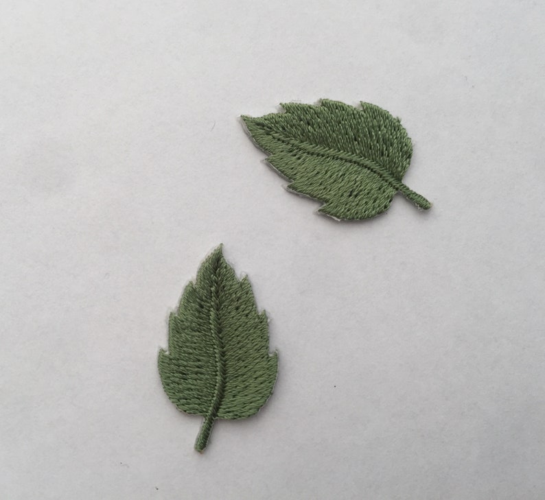 Conjunto de 2 mini hojas Hoja pequeña Hierro en coser en flor Coser en parche bordado Apliques Insignia Verde
