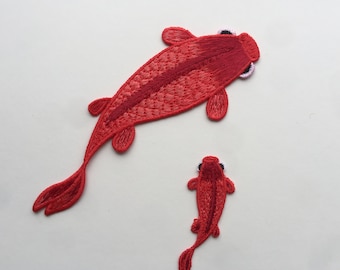 Pair Of koi Fish Red Sew On Embroidered Patch Appliqués Badge