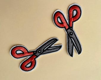 Set of 2 scissors Iron On Sew On Embroidered Patch Appliqués Badge