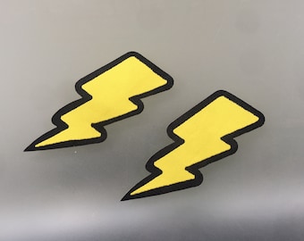 Set Of 2 lightning Bolt Iron / Sew On Embroidered Patch Appliqués Badge