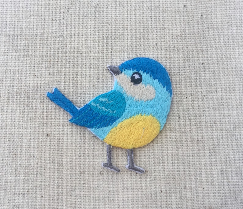 High Quality Little Bird Iron On Sew On Full Embroidered Patch Appliqués Badge Blue (4cm x 4.5cm)