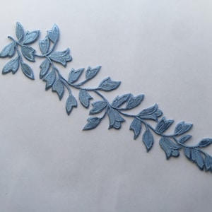 Grandes feuilles longues feuilles fer à coudre écusson brodé appliqué insigne Blue