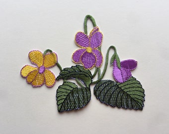 Yellow Purple Flowers Iron On Sew On Full Embroidered Patch Appliqués Badge