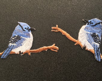 One Pair Of Blue Bird Iron On Sew On Embroidered Patch Appliqués Badge